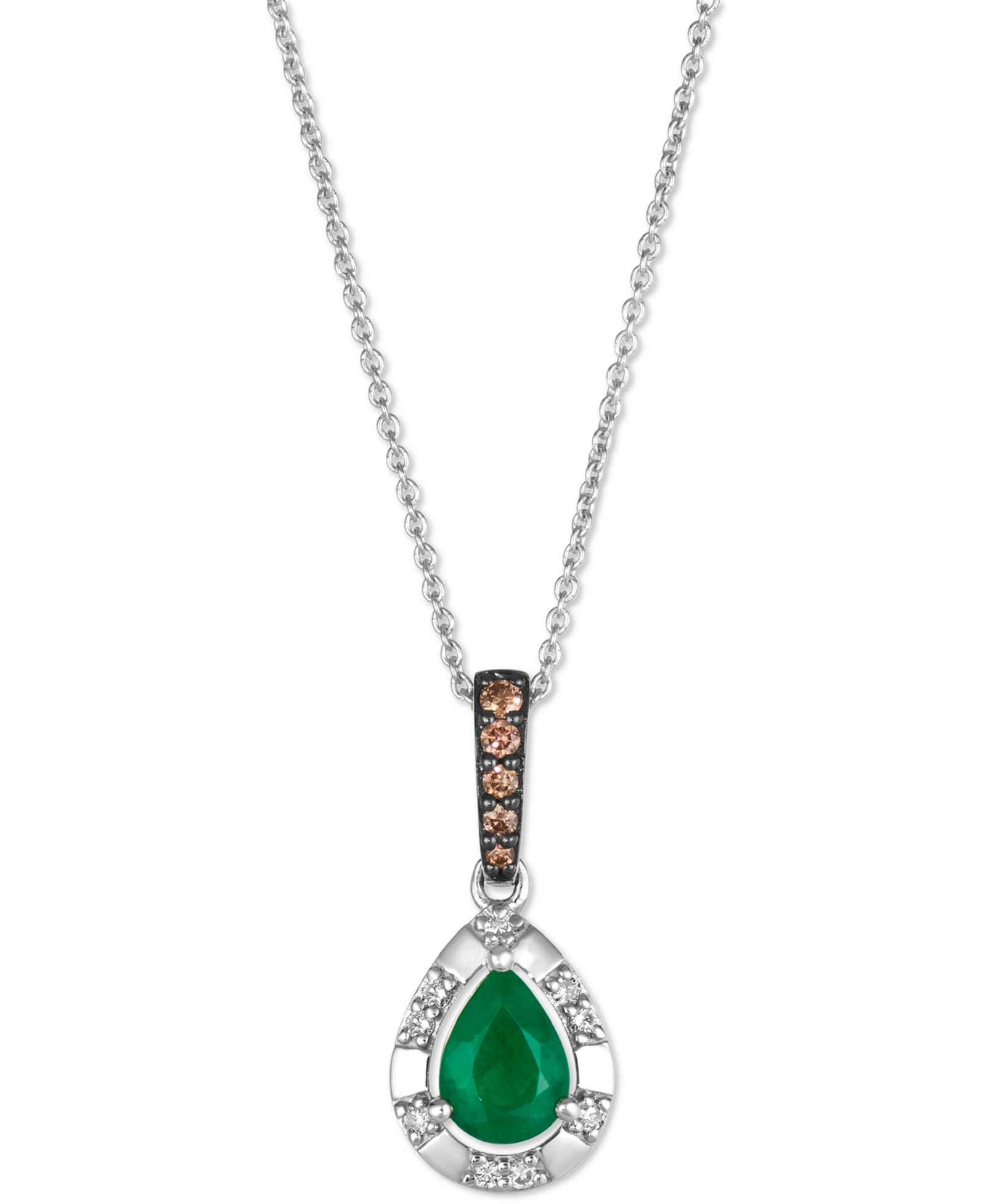 Le Vian® Costa Smeralda Emeralds (1/2 ct. t.w.) & Diamond (1/8 ct. t.w.) Halo Adjustable 20" Pendant Necklace in 14k White Gold