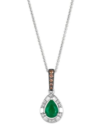Регулируемое подвесное ожерелье Le Vian® Costa Smeralda с изумрудами (1/2 ct. t.w.) и бриллиантами (1/8 ct. t.w.) в ореоле, белое золото 14k