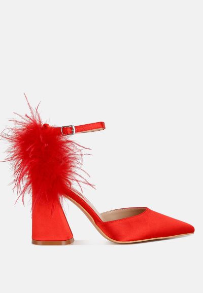 London Rag Women's palmetta Faux Fur detail block heel sandals