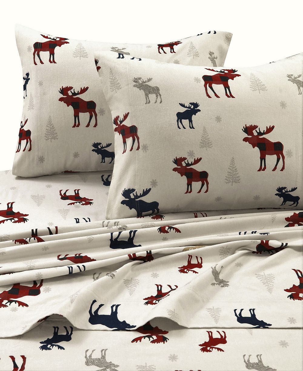 Комплект из 4 постельных принадлежностей Tribeca Living Holiday Printed Cotton Flannel Extra Deep 4-Pc. Sheet Set, California King