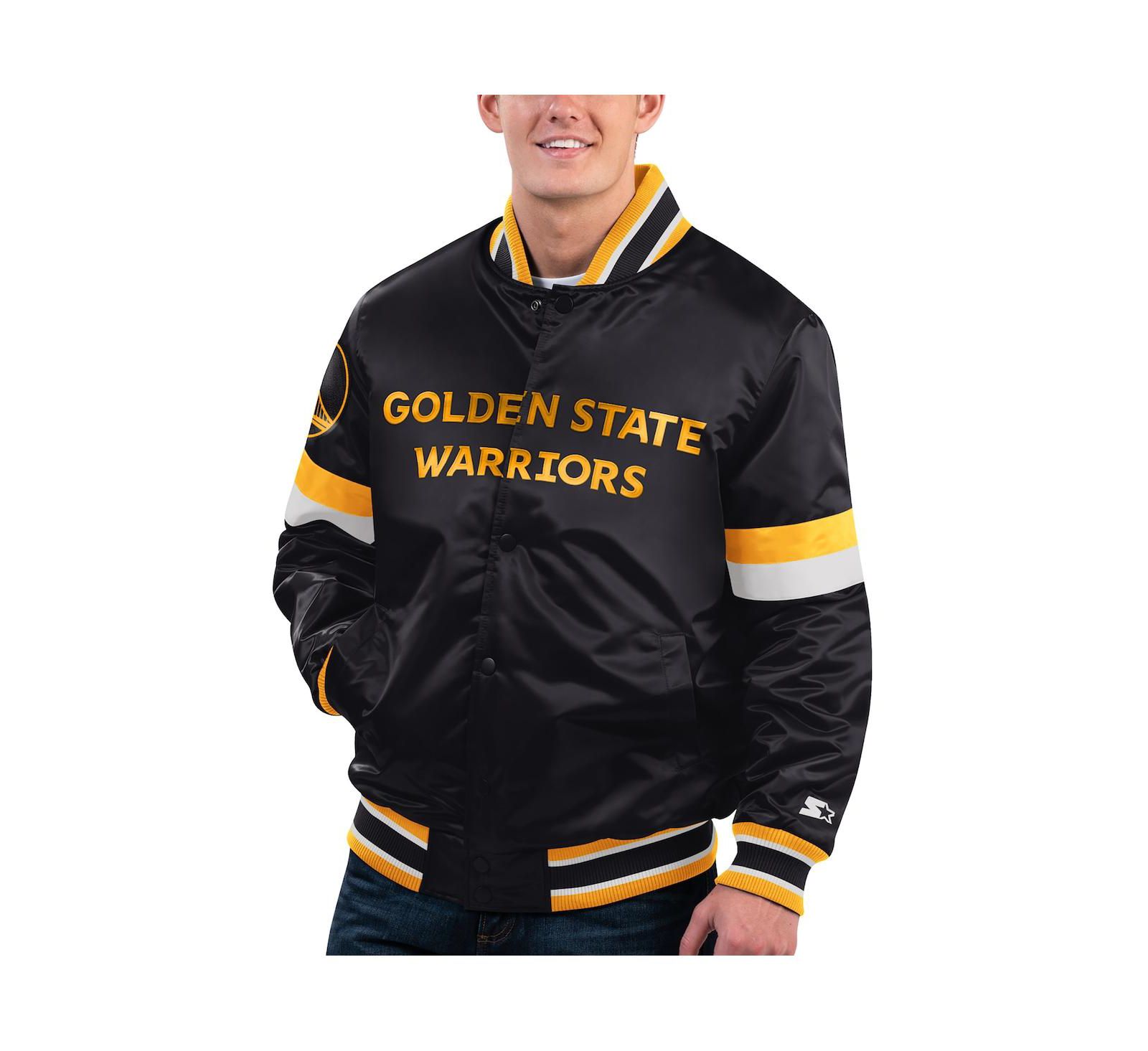 Men's Starter Black Golden State Warriors Home Game Satin Full-Snap Varsity Jacket