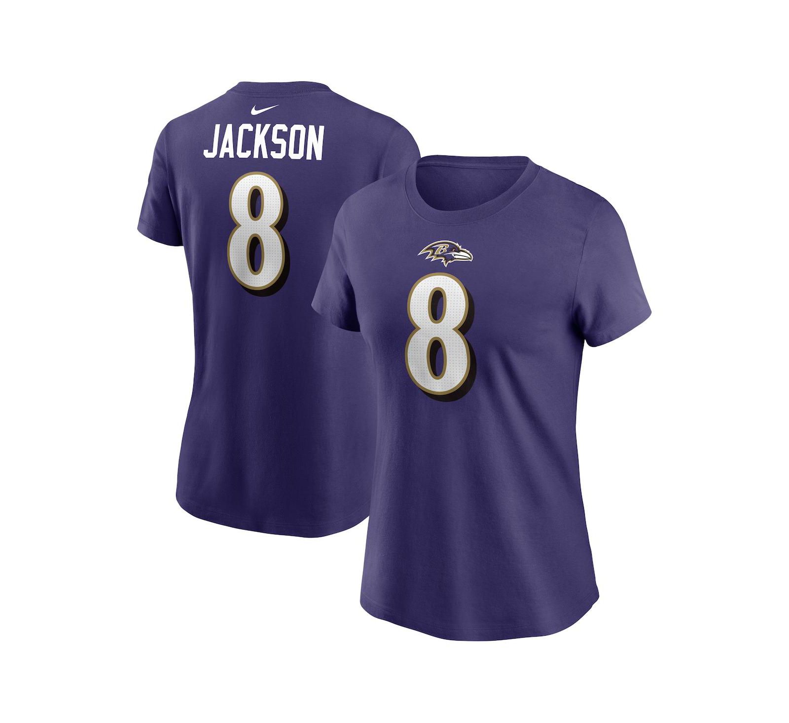 Women's Nike Lamar Jackson Purple Baltimore Ravens Player Name and Number T-shirt