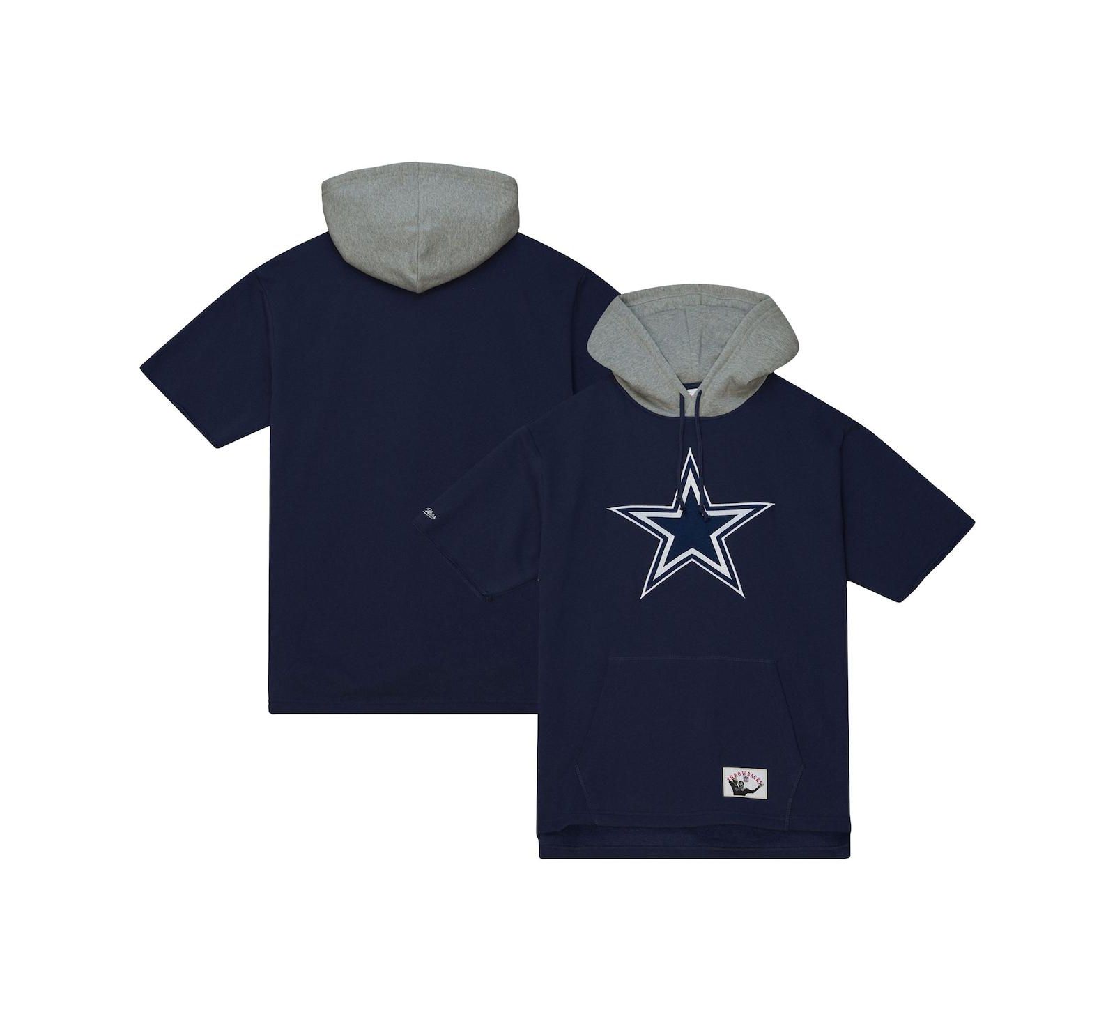 Men's Mitchell & Ness Navy Dallas Cowboys Postgame Short Sleeve Hoodie