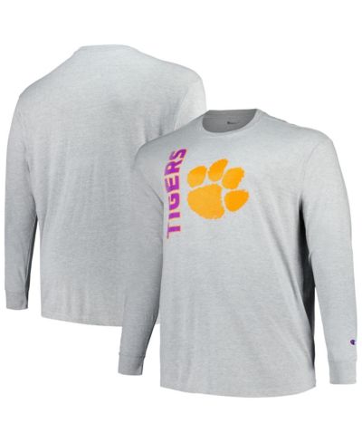 Мужская футболка Champion Heather Gray Clemson Tigers Big and Tall Mascot Long Sleeve