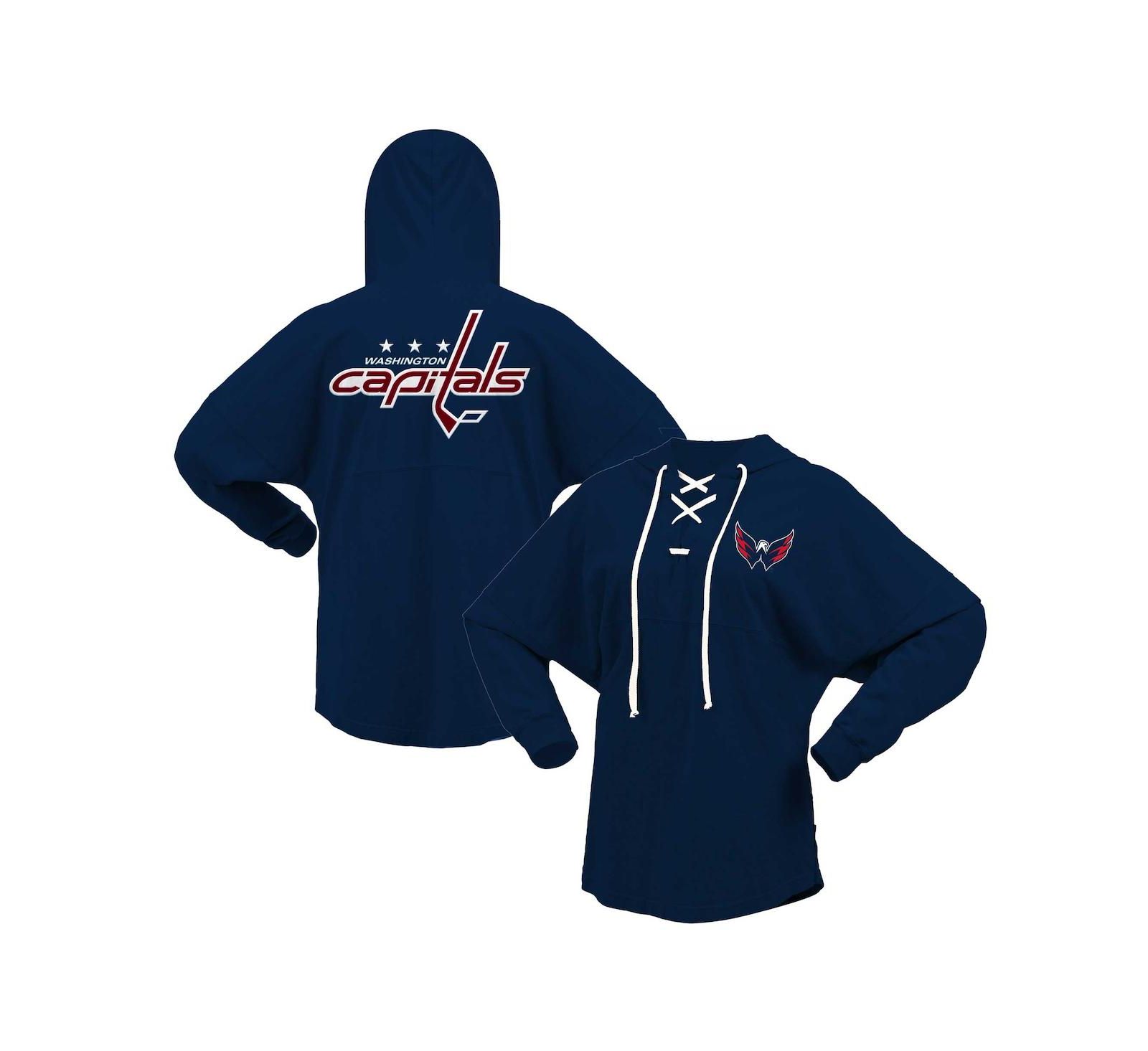 Women's Fanatics Navy Washington Capitals Jersey Lace-Up V-Neck Long Sleeve Hoodie T-shirt