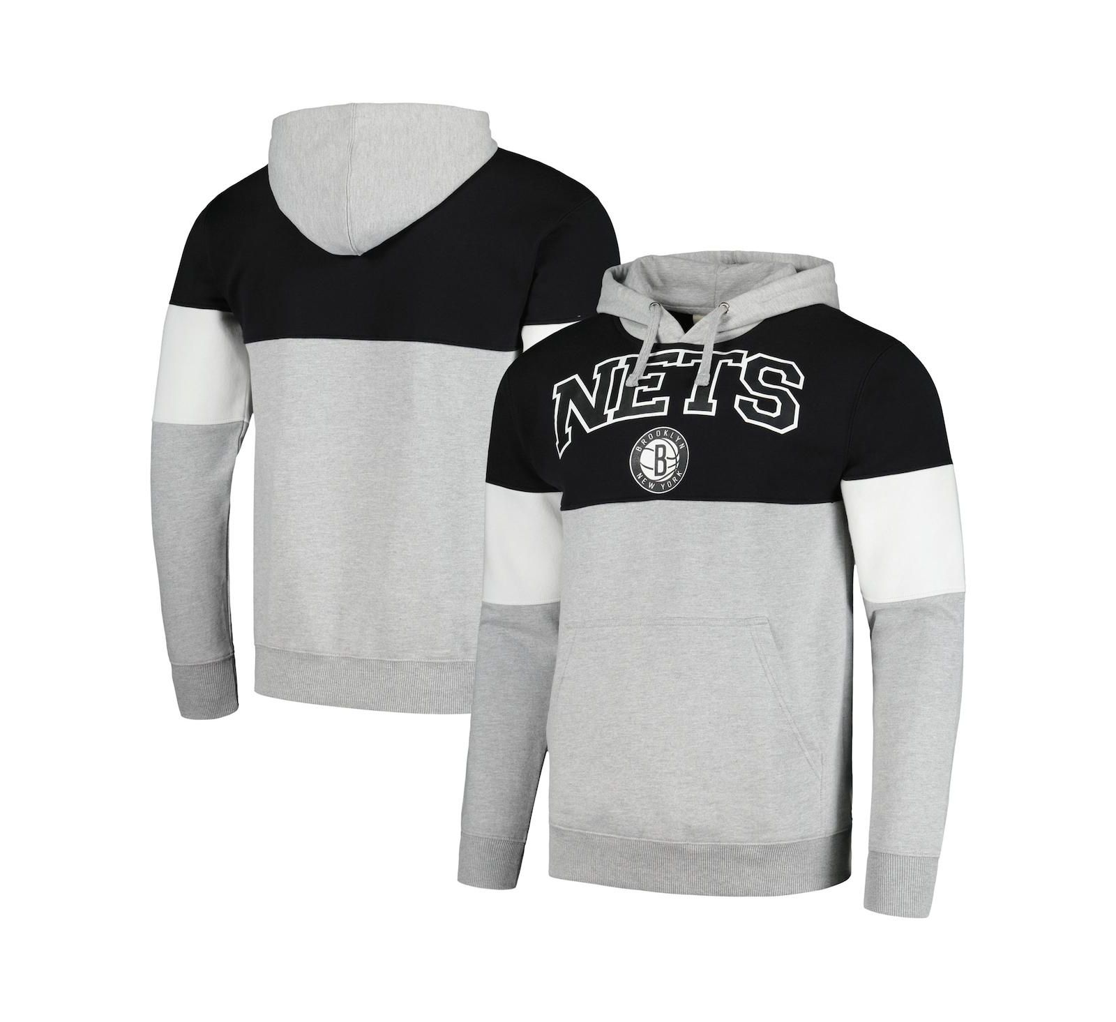 Мужской свитшот-худи Fanatics Black Brooklyn Nets Contrast Pieced Pullover