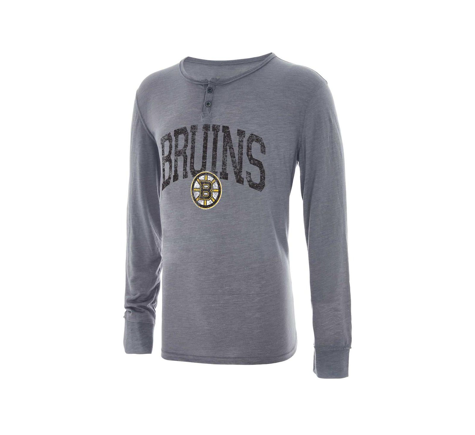 Мужская футболка Concepts Sport серая с эффектом потертости Boston Bruins Takeaway Henley с длинным рукавом