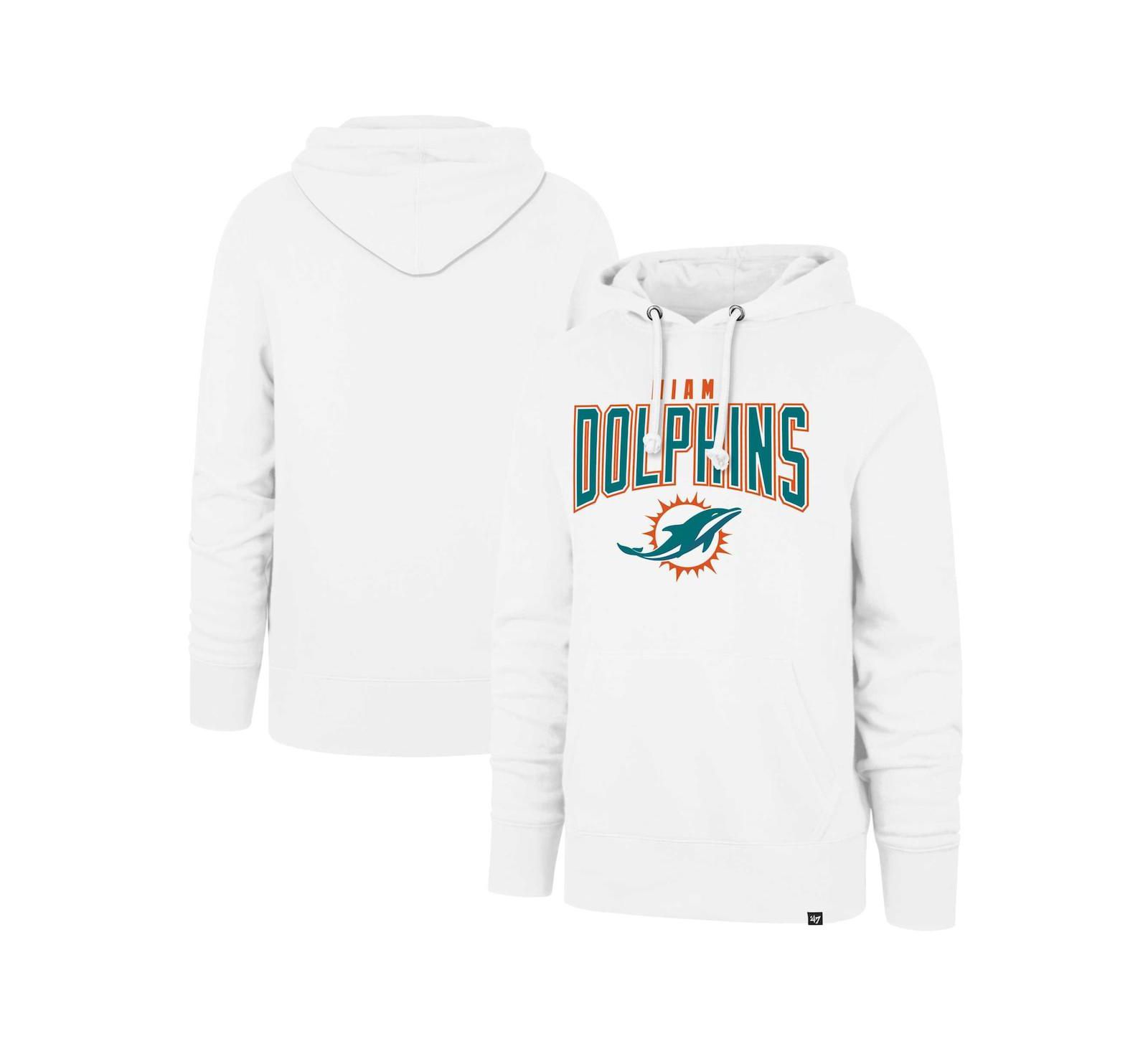 Men's '47 Brand White Miami Dolphins Elements Arch Headline Pullover Hoodie