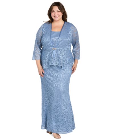 R & M Richards Plus Size 2-Piece Metallic-Lace Gown & Jacket Set