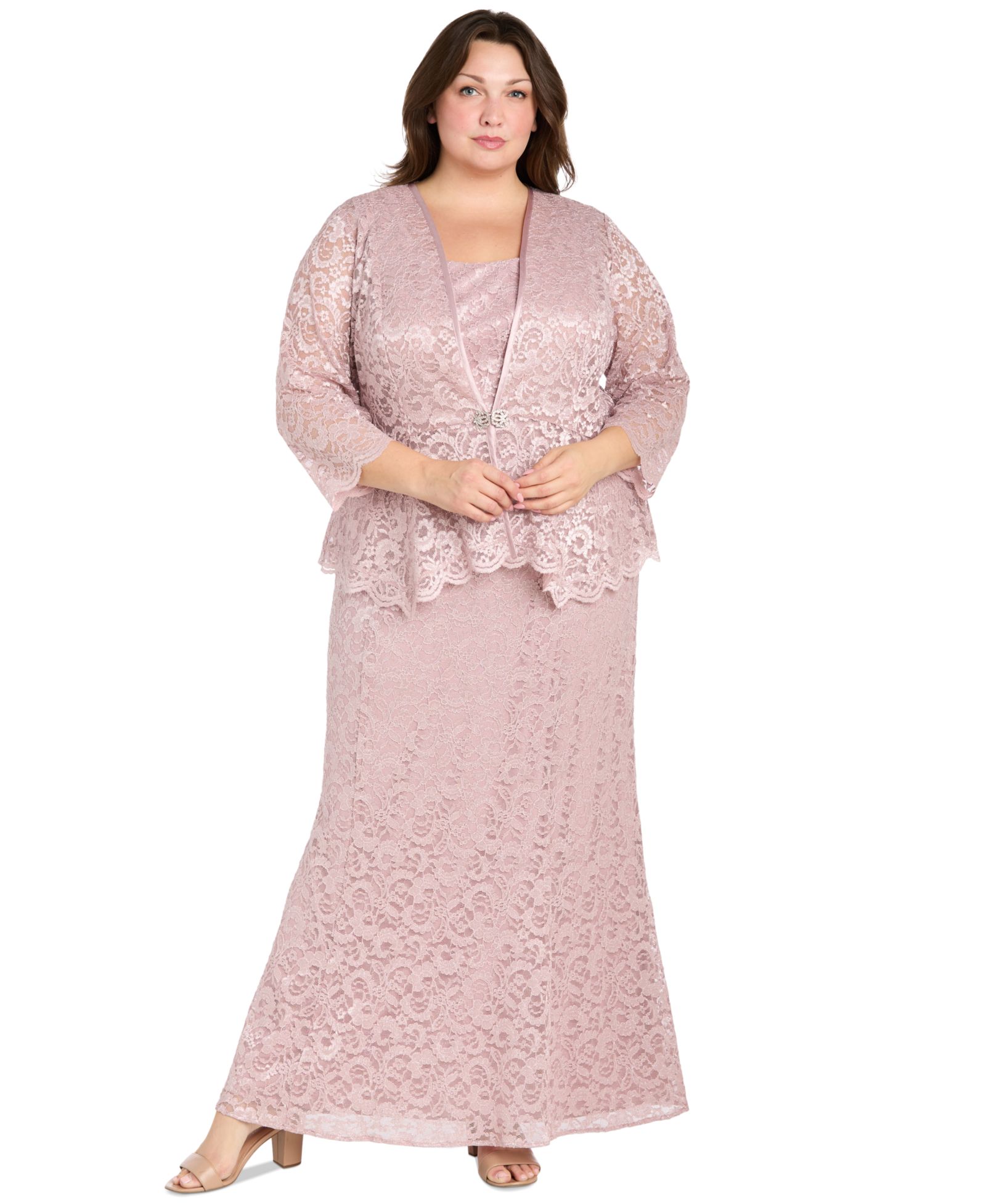 R & M Richards Plus Size 2-Piece Metallic-Lace Gown & Jacket Set