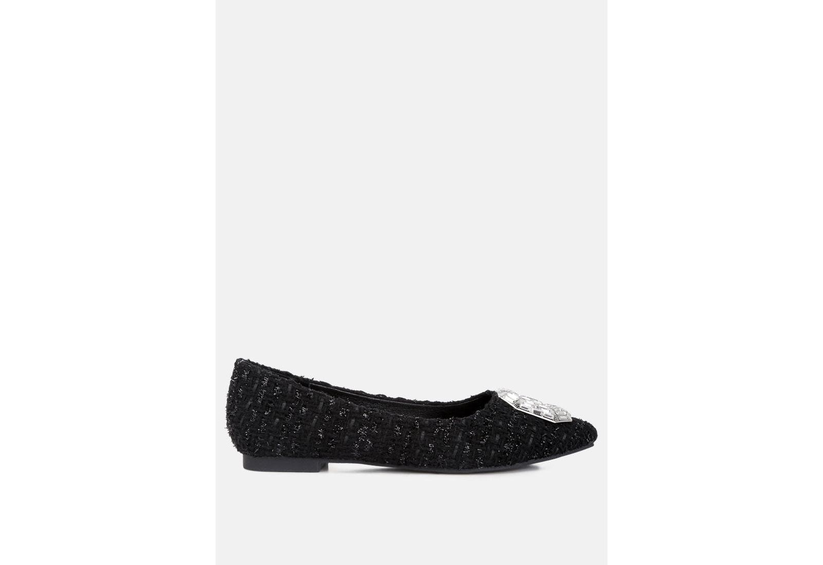 London Rag Women's aria embellished jewel buckle tweed ballet flats