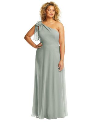 After Six Women's Draped One-Shoulder Maxi Dress with Scarf Bow