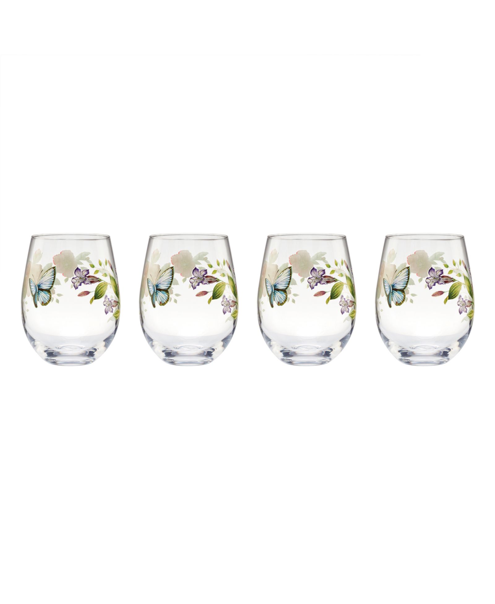 Lenox Butterfly Meadow Stemless Wine Glasses, Set of 4
