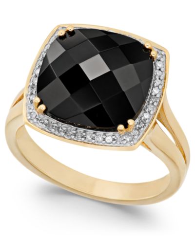 Кольцо с ограненным ониксом (4-1/2 ct. t.w.) и бриллиантом (1/5 ct. t.w.) в золоте 14k