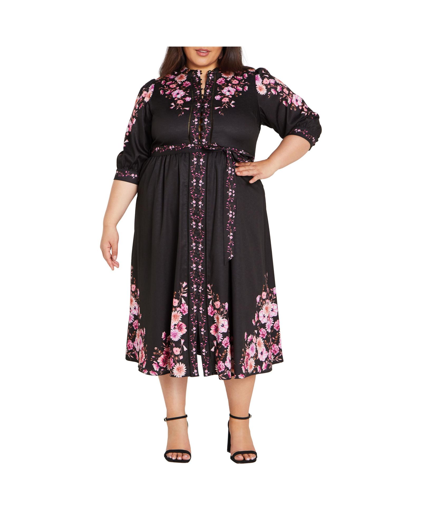 CITY CHIC Women's Annabelle Button Down Floral Midi Dress