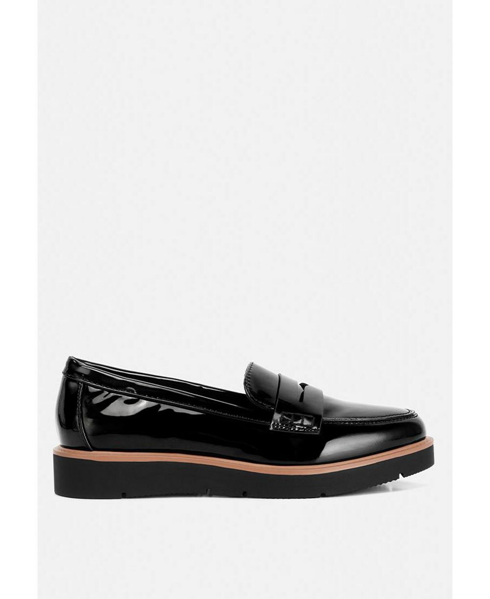 London Rag Womens Sinclair Patent Faux Leather Heeled Loafers Women