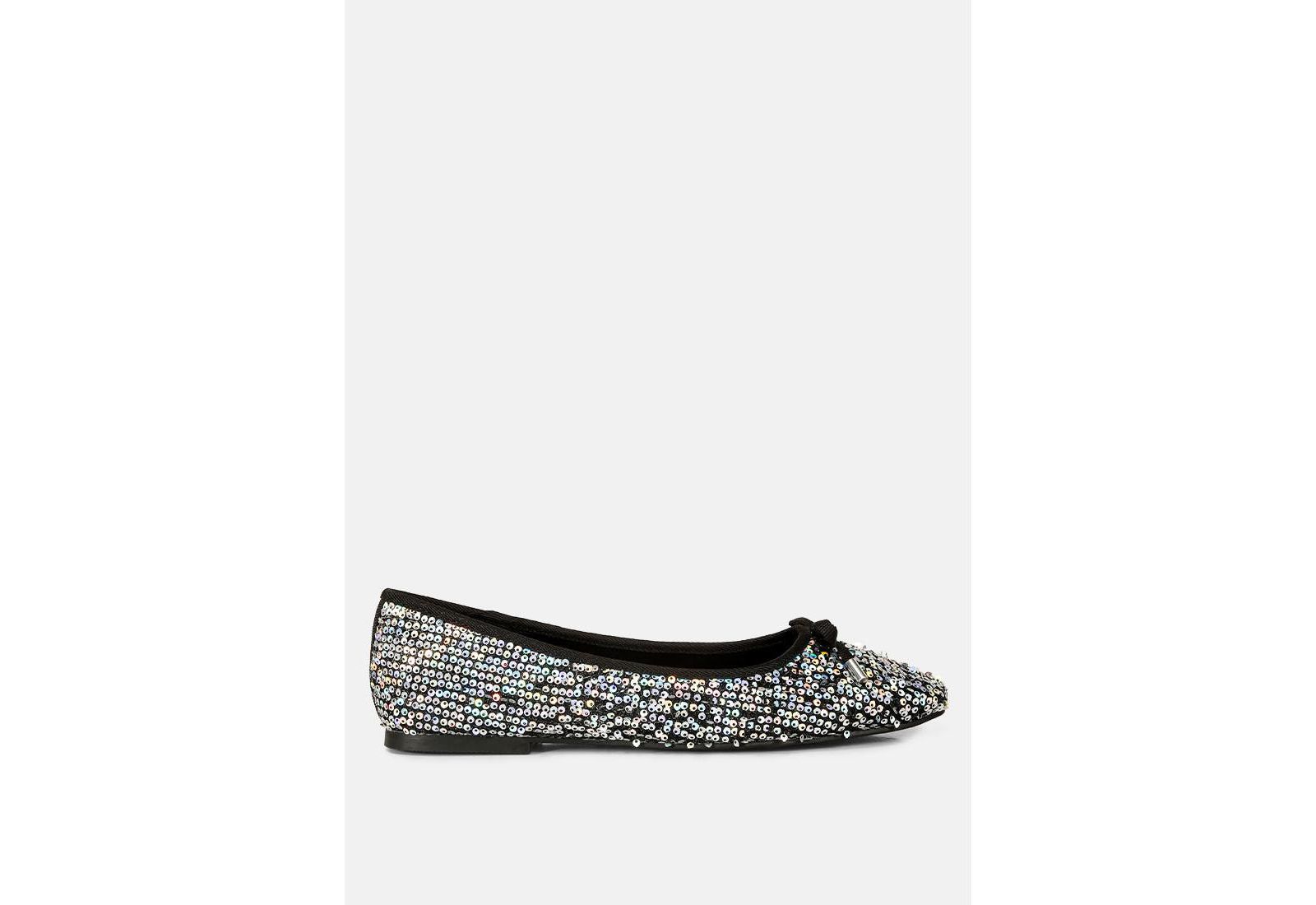 London Rag Womens Lettie Sequin Embellished Ballet Flats