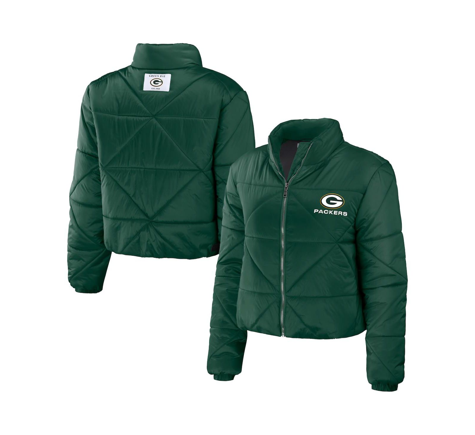 Женская укороченная куртка WEAR by Erin Andrews Green Green Bay Packers Puffer Full-Zip