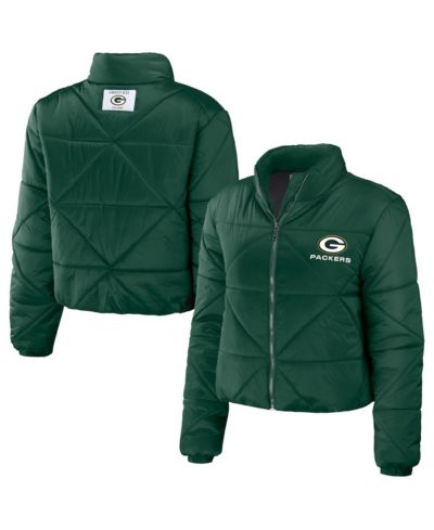 Женская укороченная куртка WEAR by Erin Andrews Green Green Bay Packers Puffer Full-Zip
