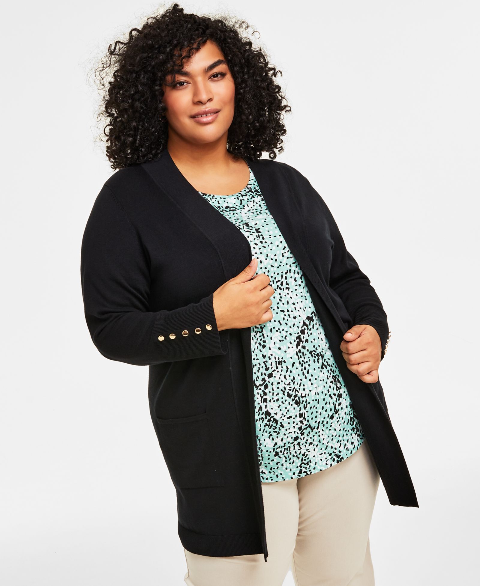 JM Collection Plus Size кардиган с открытым передом, длинный рукав