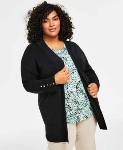 JM Collection Plus Size Open-Front Long-Sleeve Cardigan, Macy's Exclusive
