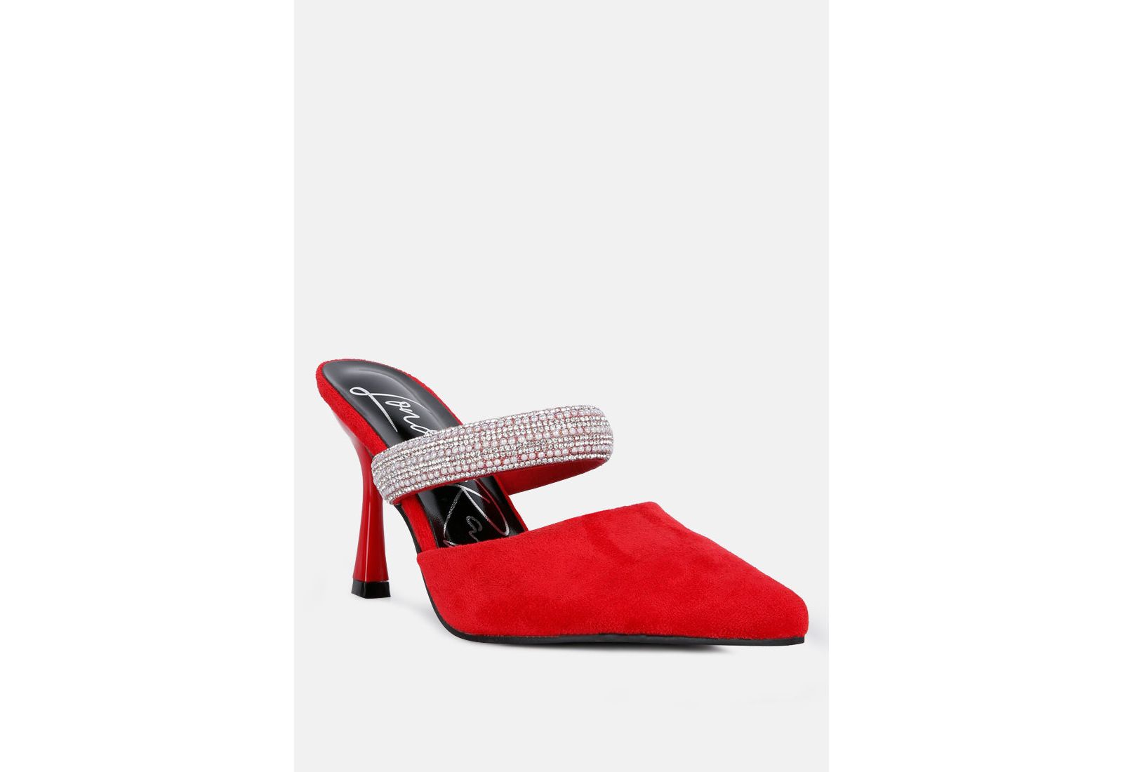 London Rag Womens Fauci Diamante Strap Heeled Mules