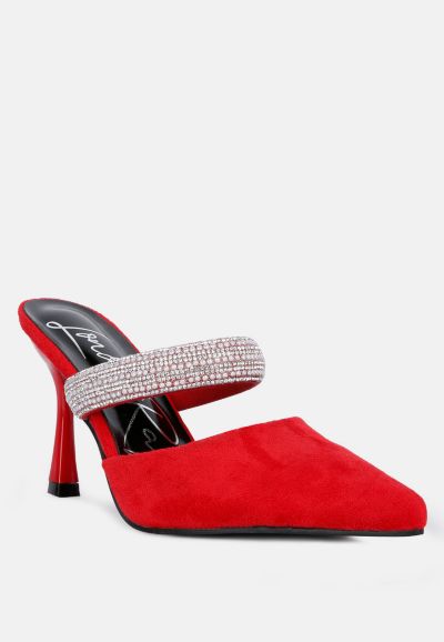 London Rag Womens Fauci Diamante Strap Heeled Mules