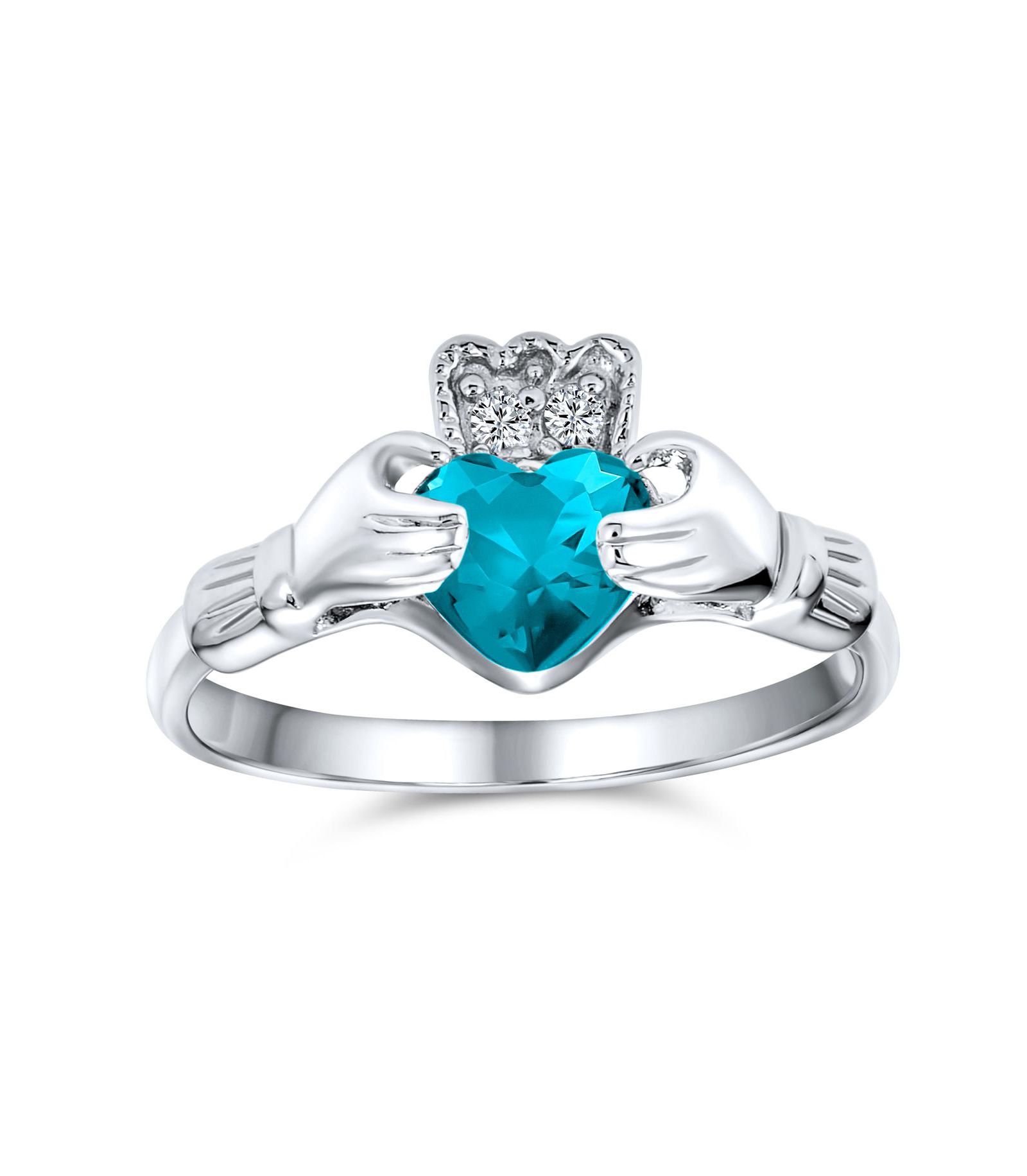 Bling Jewelry Sorority Sister Birthstone Purple CZ Claddagh Band Ring .925 Sterling Silver