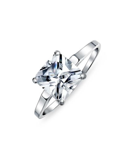 Bling Jewelry 3CT Princess Cut Yellow CZ Solitaire Engagement Ring .925 Sterling Silver