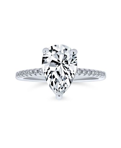 Кольцо Bling Jewelry Classic Teardrop Pear Shape Solitaire Cubic Zirconia CZ Promise.925 Sterling Silver
