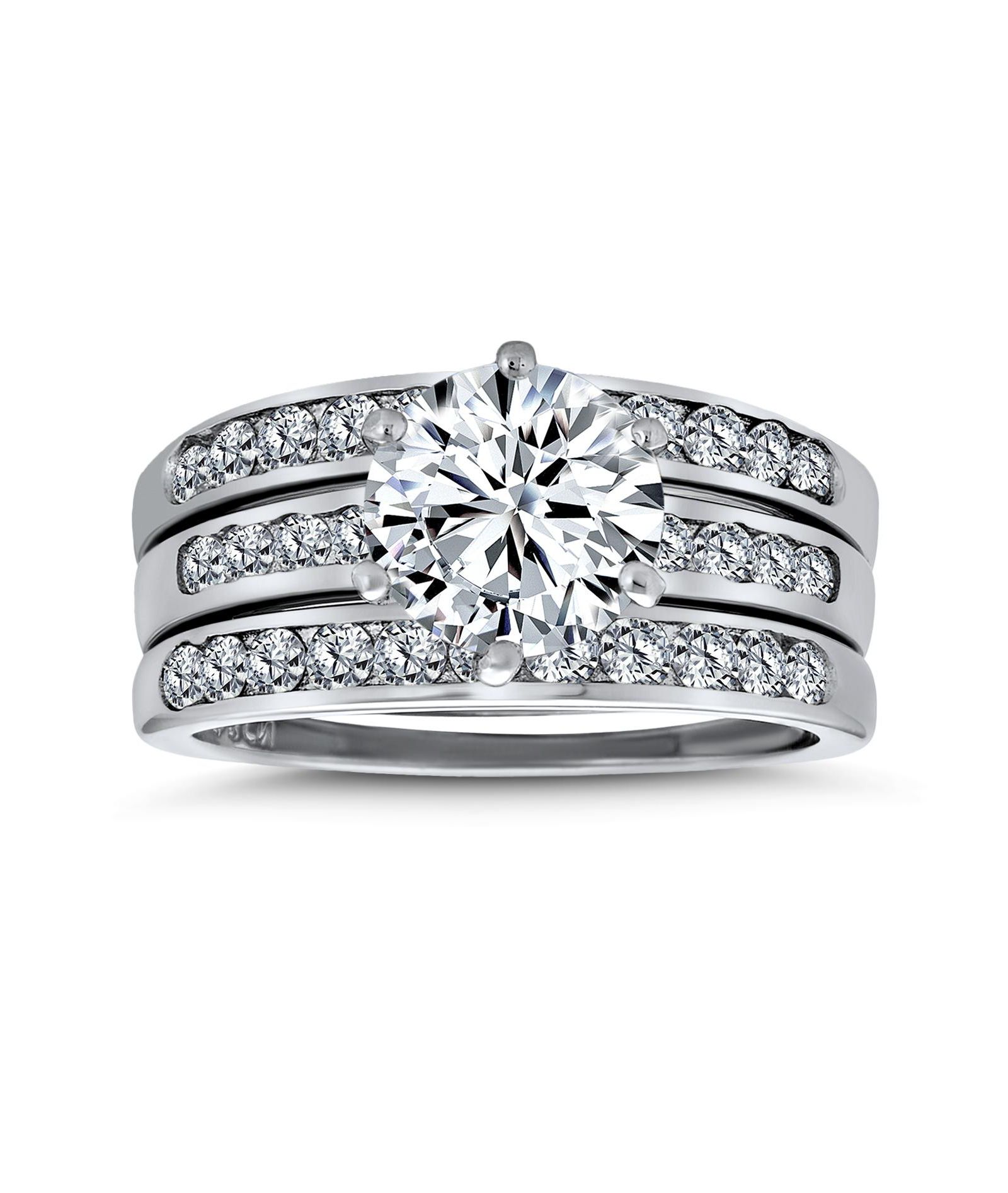 Кольцо Bling Jewelry 3.5CT Solitaire CZ 3 Row Enhancer из Sterling Silver
