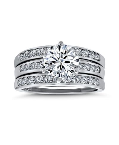 Кольцо Bling Jewelry 3.5CT Solitaire CZ 3 Row Enhancer из Sterling Silver