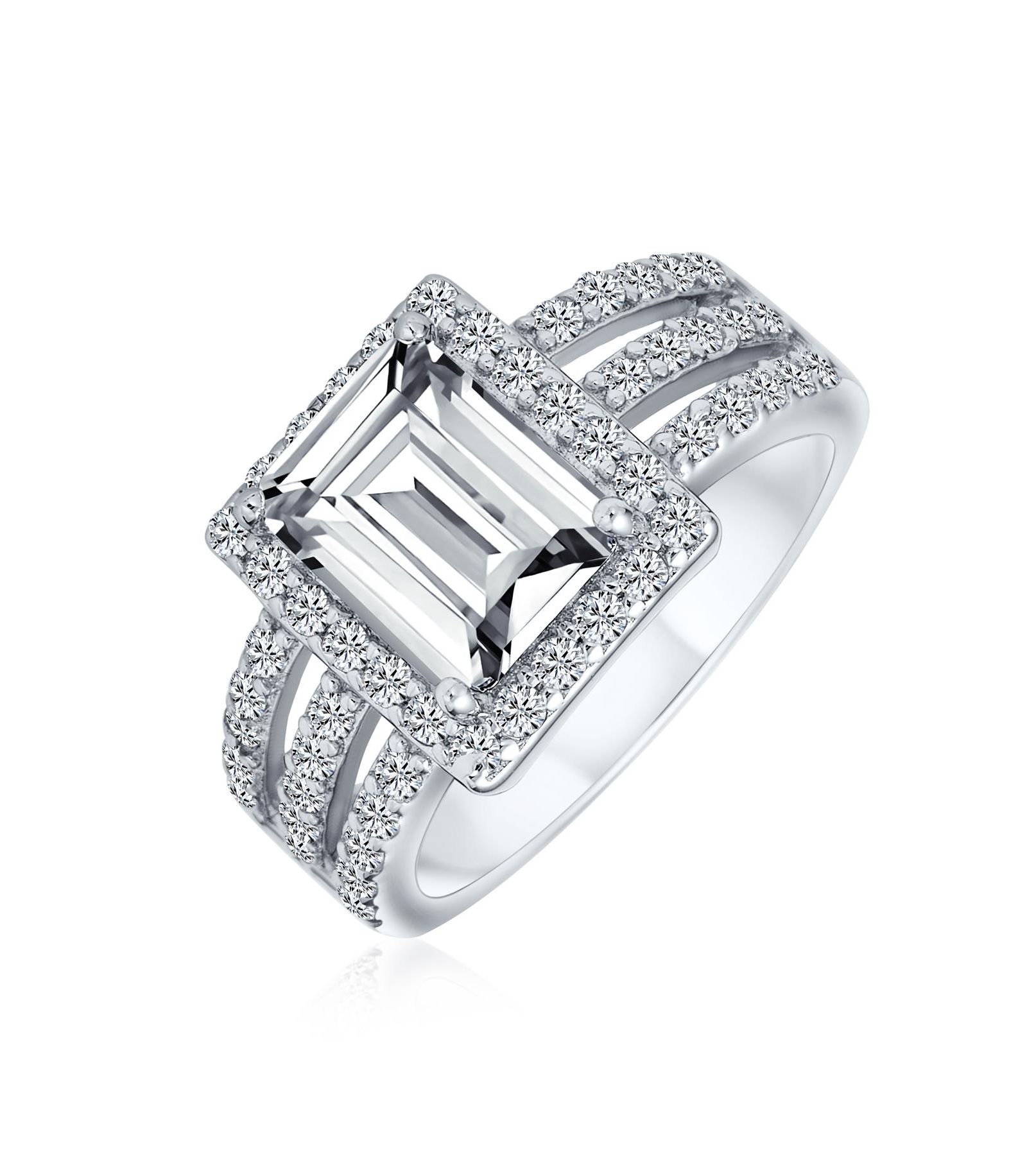 Кольцо Bling Jewelry Art Deco Style 3CT Rectangle CZ Emerald Cut Halo Promise Wide Band.925 Sterling Silver