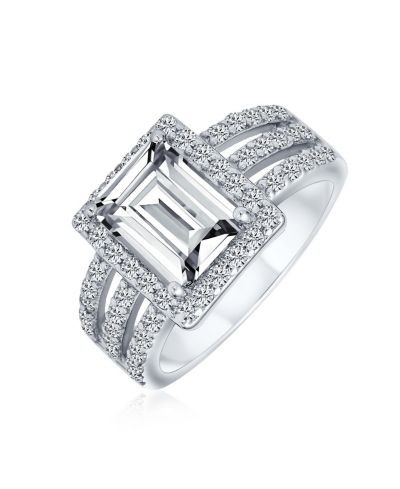 Кольцо Bling Jewelry Art Deco Style 3CT Rectangle CZ Emerald Cut Halo Promise Wide Band.925 Sterling Silver