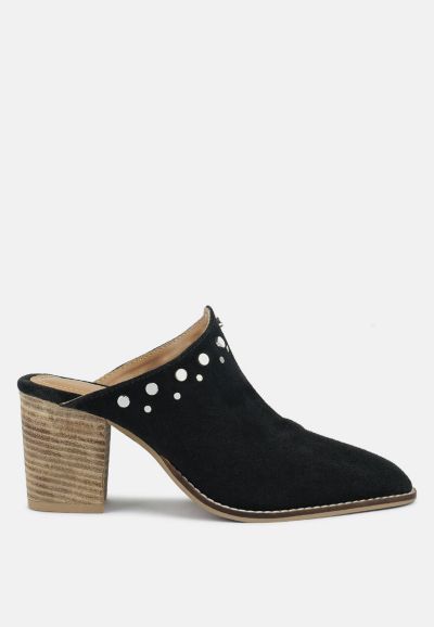 LESLIE Womens Stacked Heel Mules