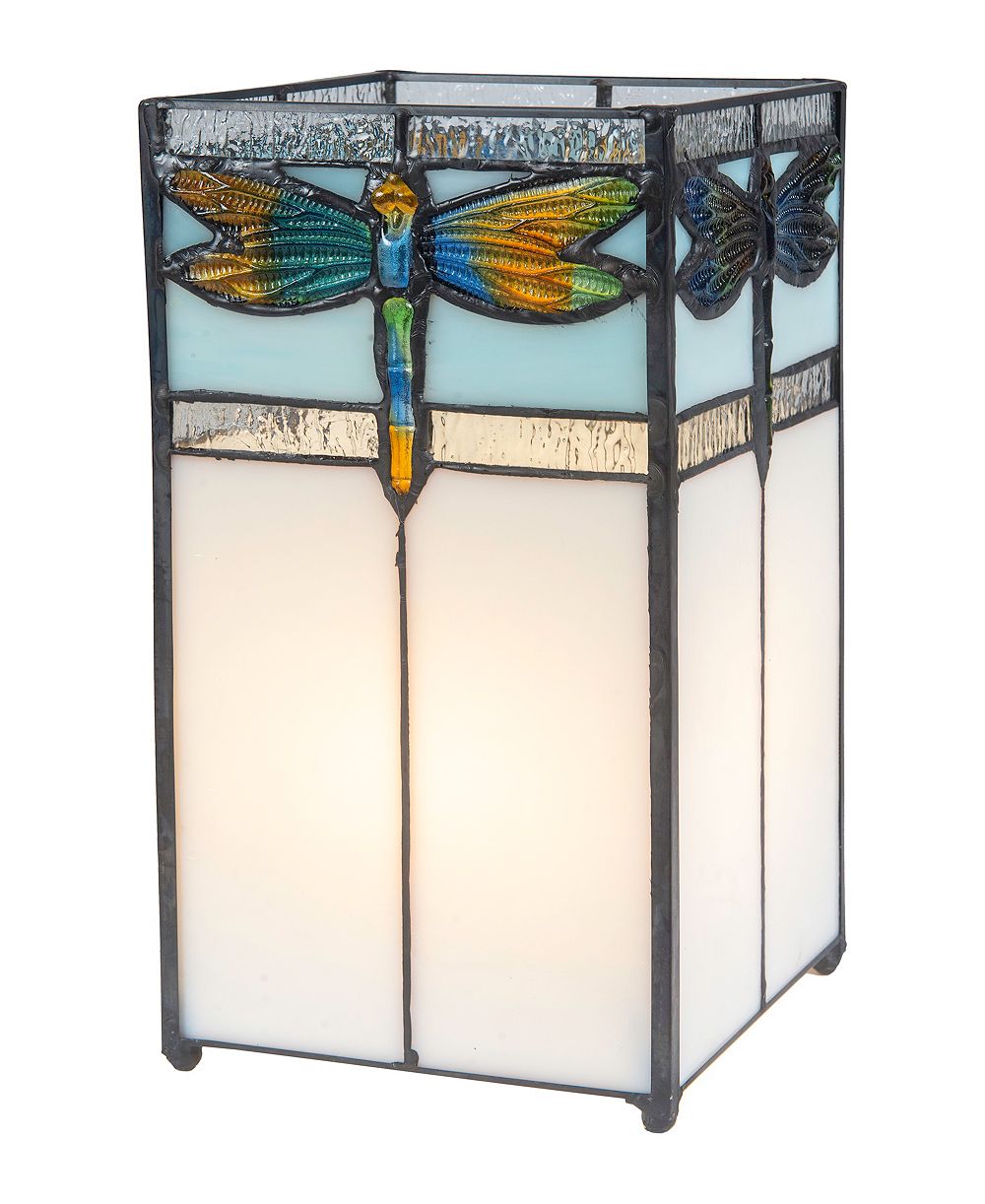 Dale Tiffany настольная лампа с абажуром из натурального витражного стекла ручной работы Saujon Dragonfly высотой 10", подсветка сверху, акцентная