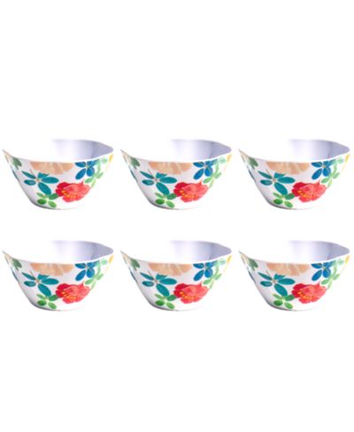 Abode Homewares Audrey Floral 6" Cereal Bowls 24 oz, Set of 6, Service for 6