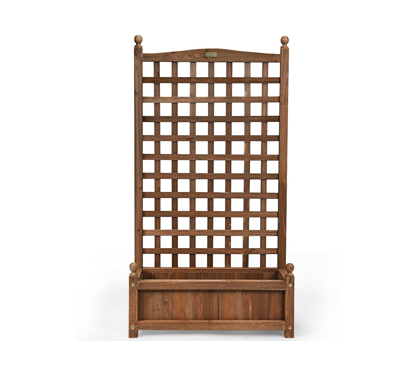 SUGIFT Solid Free-Standing Wood Planter Box with Trellis for Garden