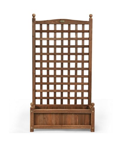 SUGIFT Solid Free-Standing Wood Planter Box with Trellis for Garden