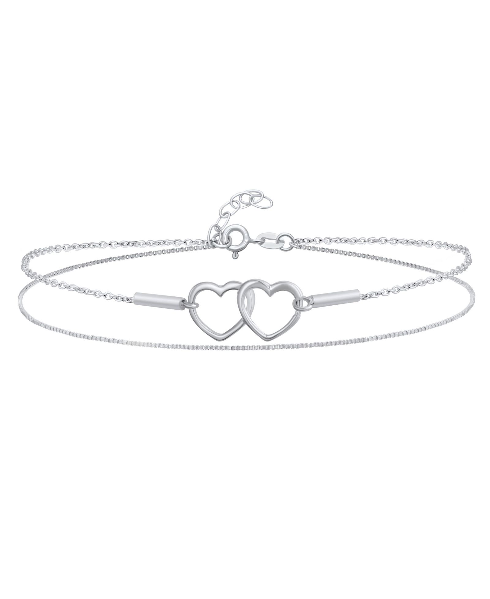 Bling Jewelry Forever Love Interlocking Open Heart Anklet Charm Ankle Bracelet Double Strand .925 Sterling Silver
