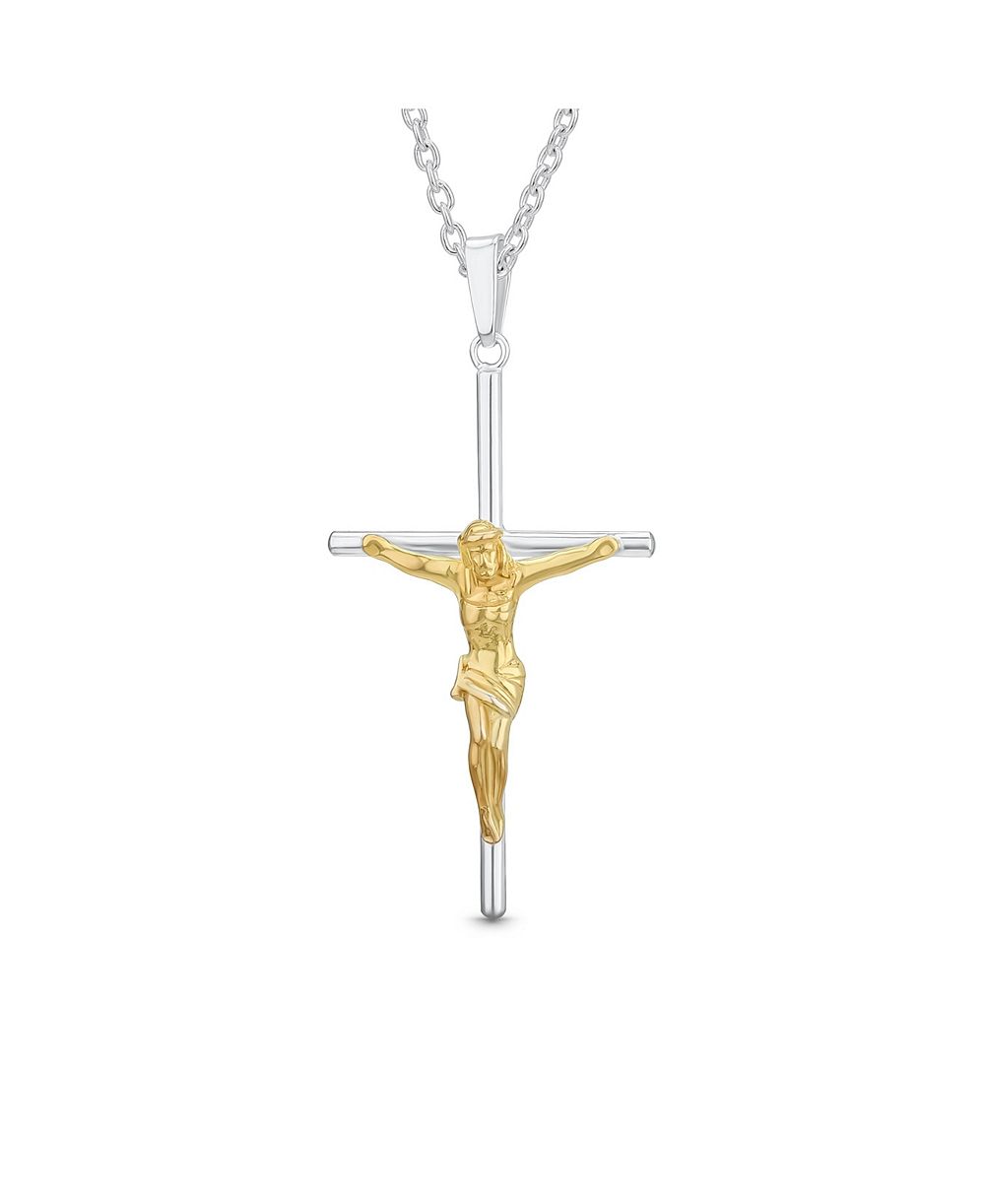 Подвеска-кулон Bling Jewelry Jesus Crucifix Cross, двухцветное покрытие Gold Plated Sterling Silver