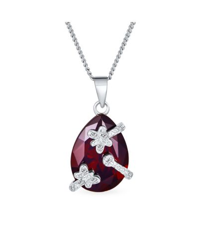 Подвеска Bling Jewelry с бабочкой из CZ и рубиновым камня в форме капли, цепочка из стерлингового серебра