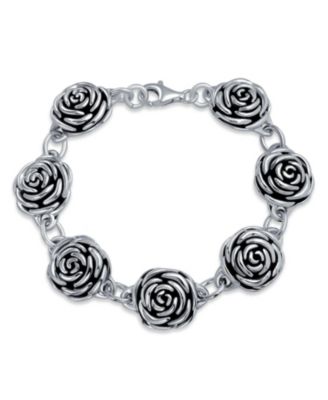 Bling Jewelry Black Rose Design .925 Sterling Silver Statement Bracelet 7.5 Inch