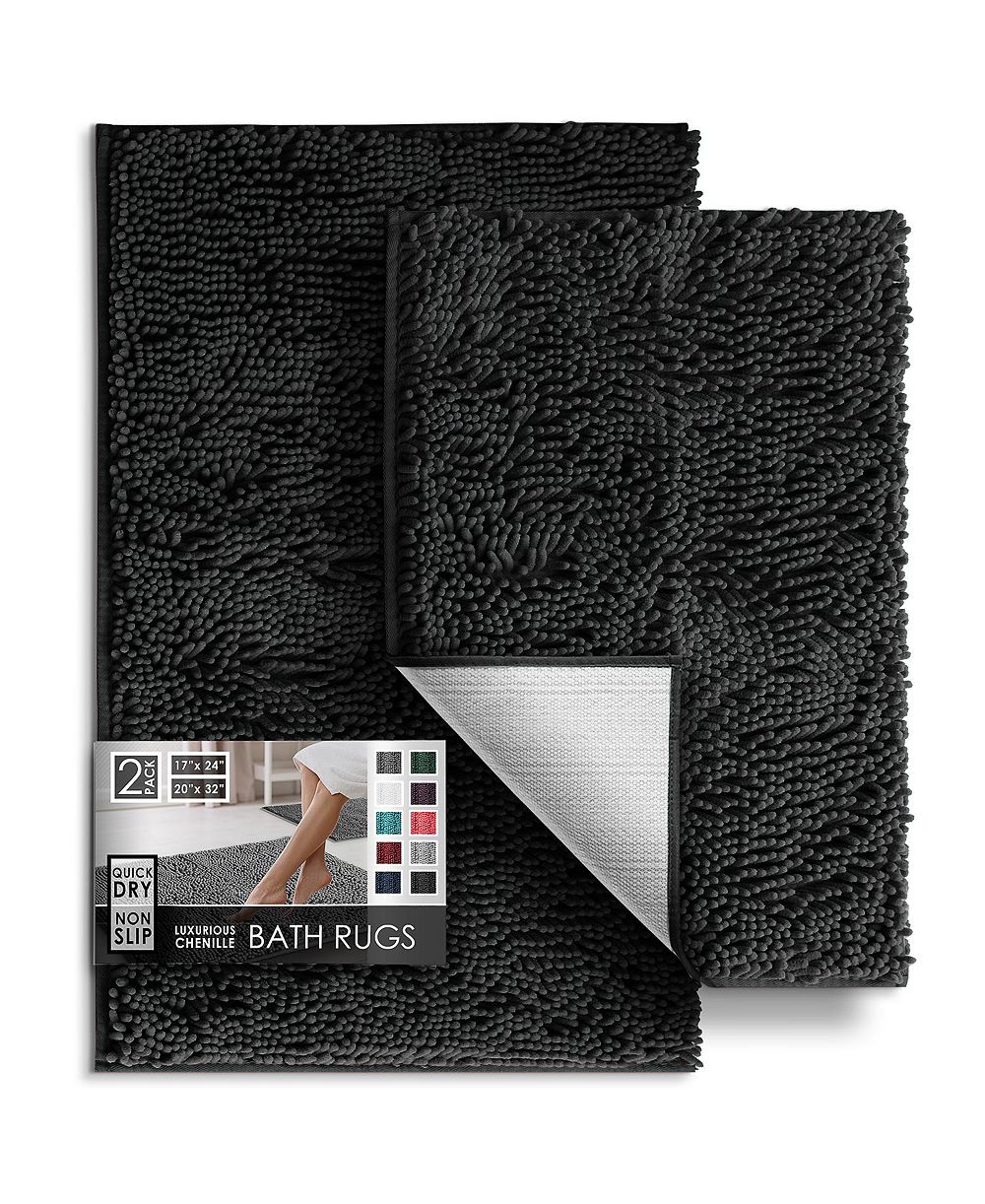 Chenille Quick-Dry, Machine-Washable, Non-Slip 2-Piece Bath Rug Set, Small & Medium (17"x24" & 20"x32")