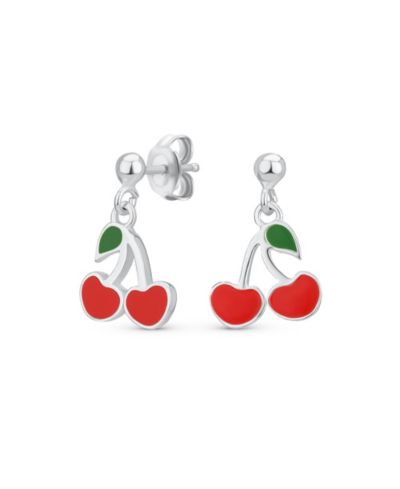 Серьги Bling Jewelry Small Summertime Food Fruit Red Enamel Cherry Drop Sterling Silver