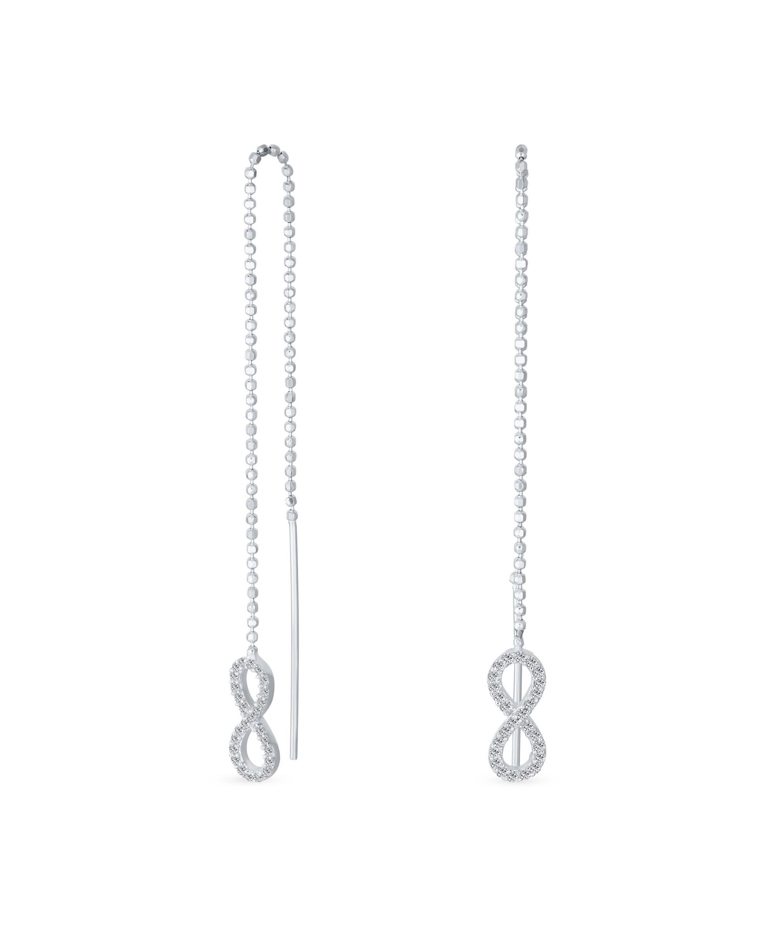Bling Jewelry Simple Forever CZ Love Knot Infinity Threader Earrings .925 Sterling Silver