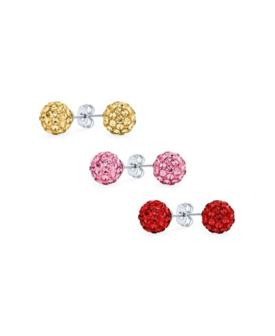 Bling Jewelry набор из 3 серег-гвоздей 8MM Crystal Disco Ball Red.925 Sterling Silver Post