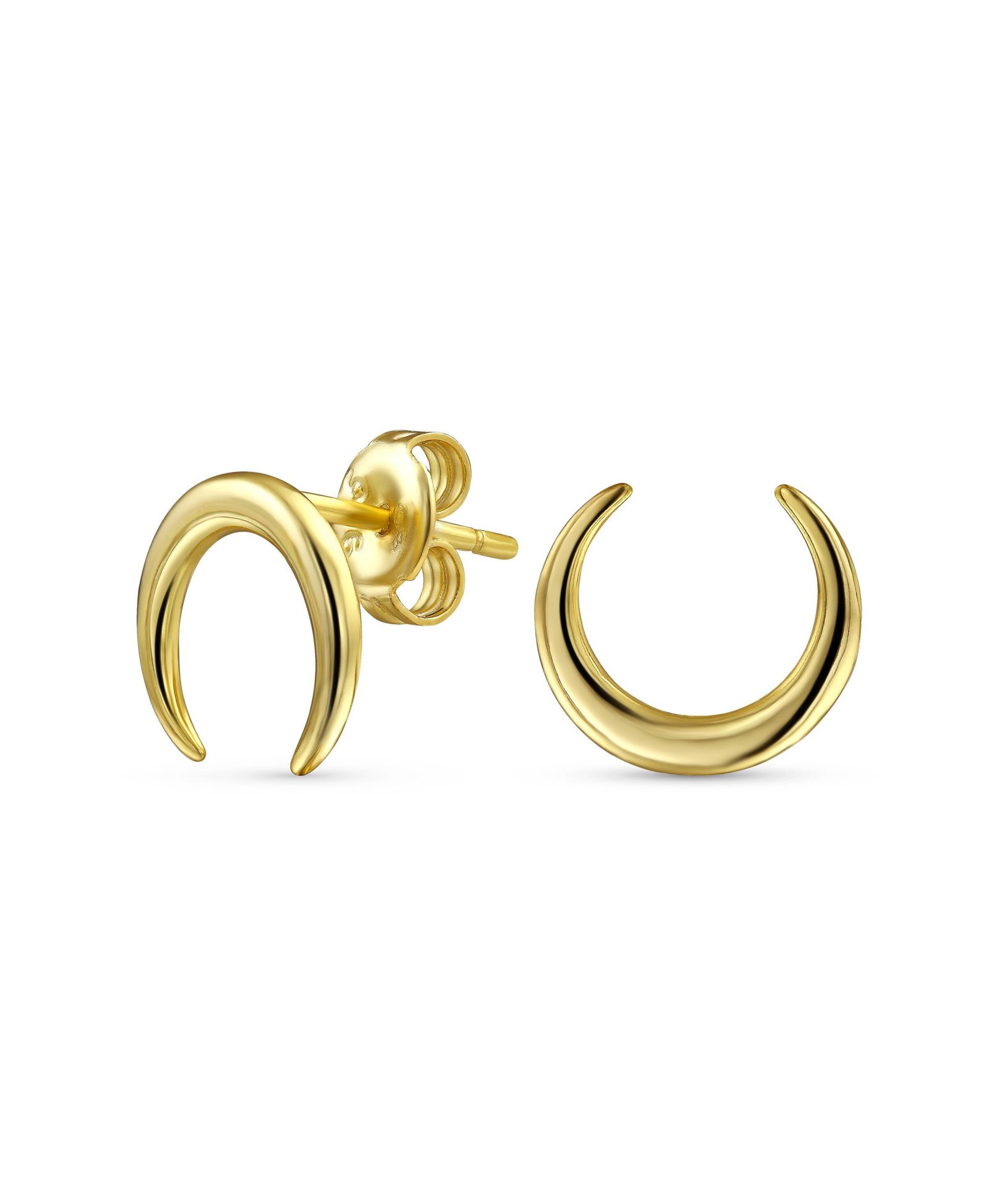 Серьги Bling Jewelry Minimalist Horn Crescent Luna Waning Half Moon Gold Plated Sterling Silver
