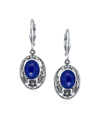 Bling Jewelry Серьги-подвески с синим лаписом и цветочным мотивом из стерлингового серебра