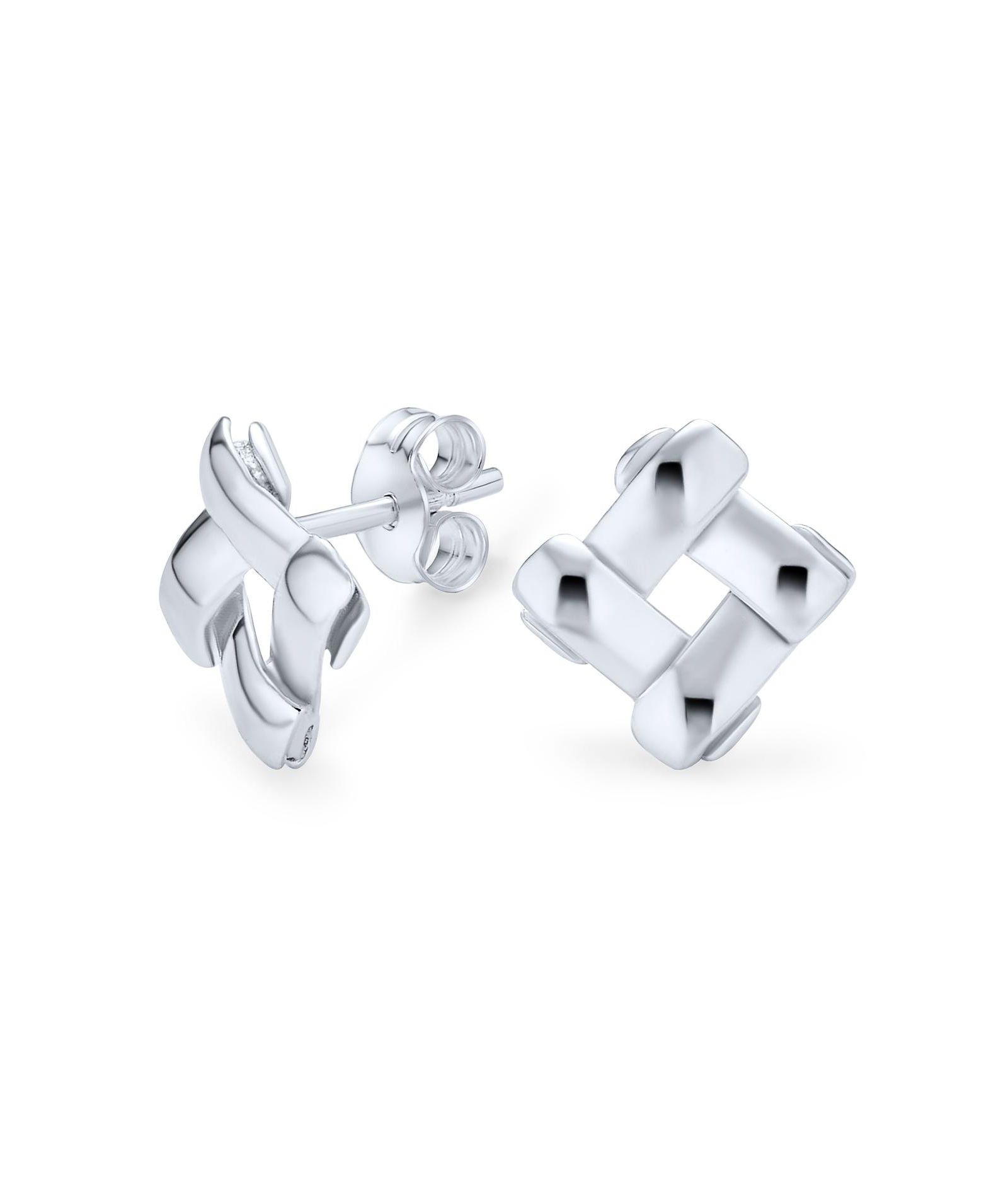 Bling Jewelry Modern Geometric Basket Weave Square Stud Earrings .925 Sterling Silver